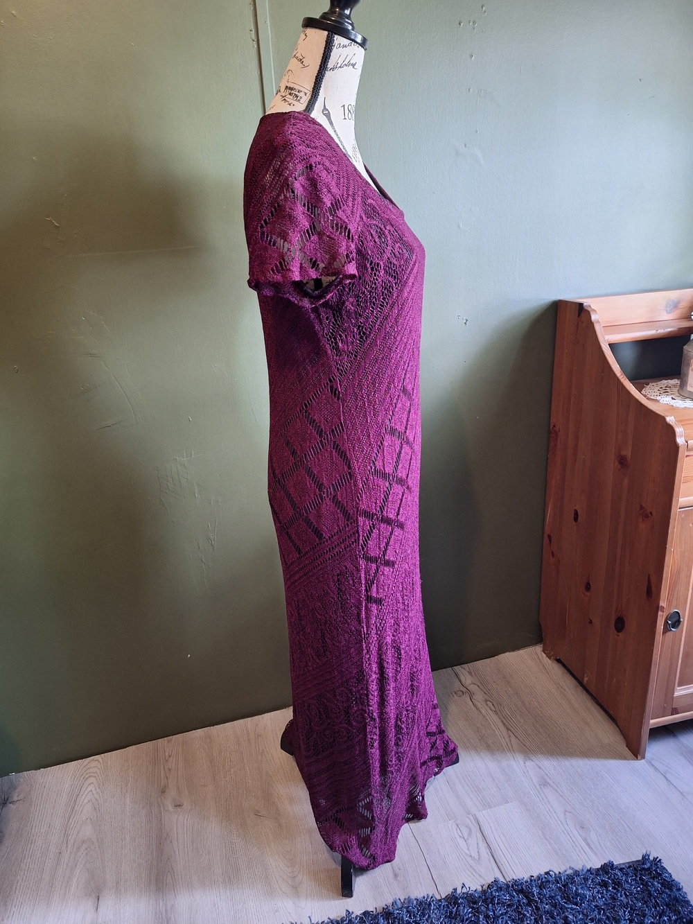 Vintage Knit Lace Maxi Dress in Plum - Picture 3 of 5